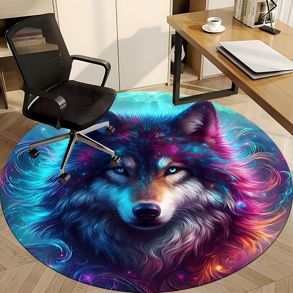 1 Stück Wolf Galaxie Druck Stuhlteppich für Büro Rutschfest, Waschmaschinenfester Teppich für Büro, Zimmer - Feiertagsdekoration, Maschinell hergestellt yy251016089