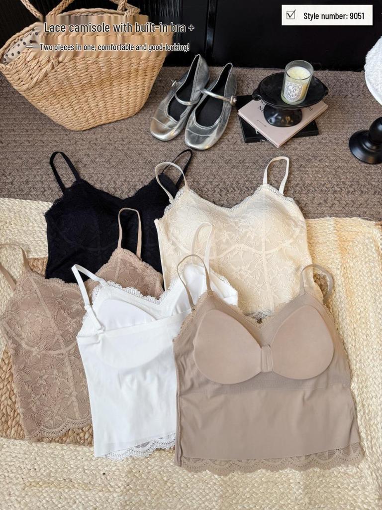 Fishbone Lace Strapless Camisole: French Foundation, Versatile Inner/Outerwear, No Bra Needed, Anti-Exposure Base Layer.
