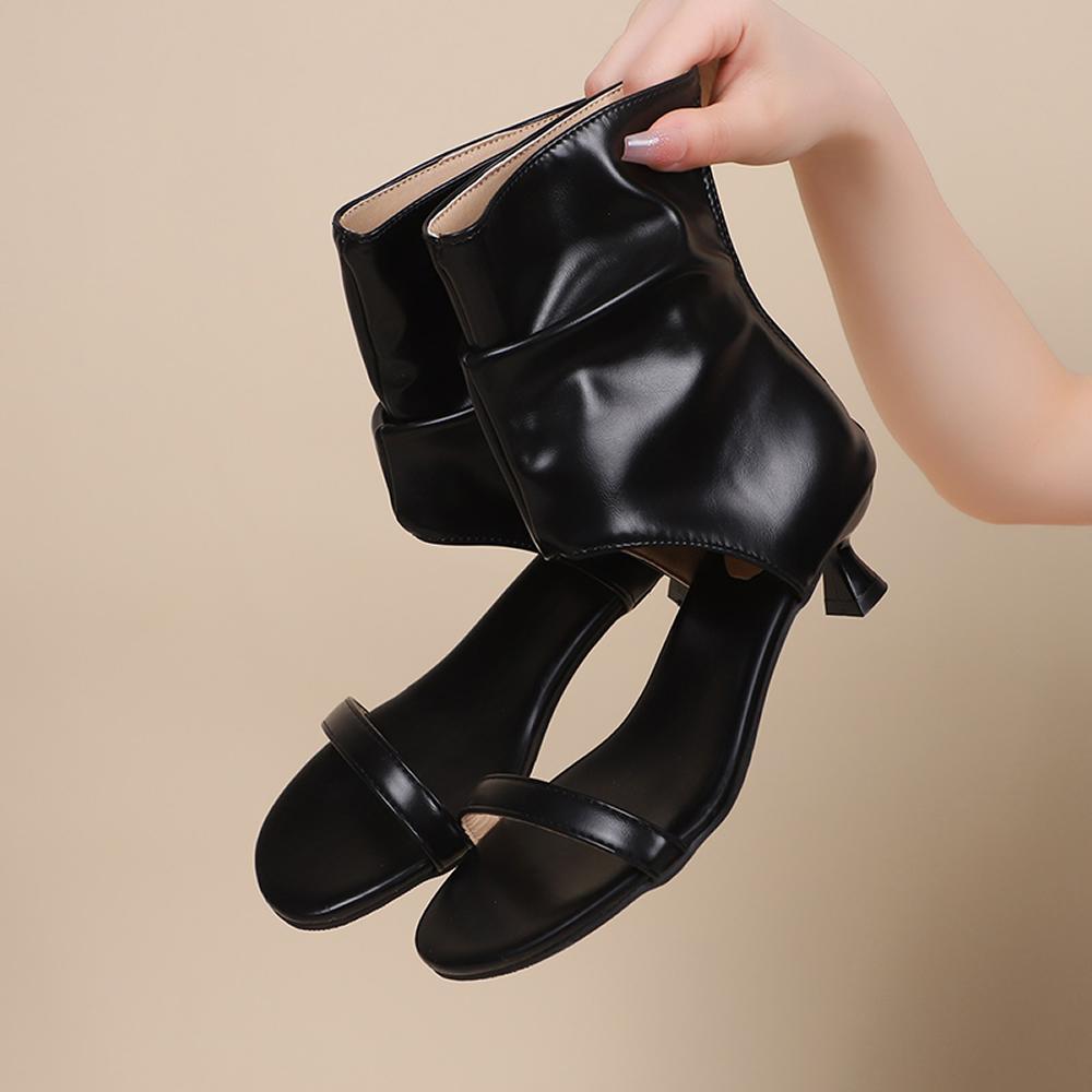 Women's Boots Fish Mouth Shoes Black Plus Size Summer New Sandal Boots Round Head Fine High Heel Sandals Luxury Designer