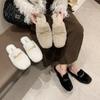 Fashion Women Slippers 2024 Autumn/winter Plush Fluffy Slippers New Korean Outdoor Fashion Cotton Shoes Metal Decorative Warm Flat Shoes