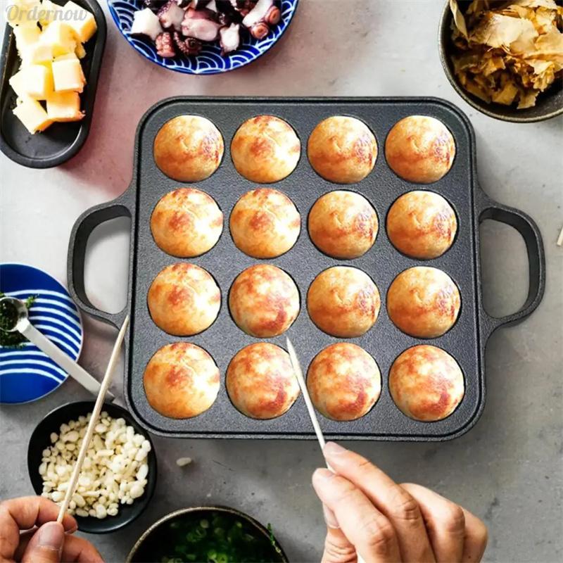 16 Hole Cast Iron Takoyaki Grill Pan Non-Stick Takoyaki Maker Octopus Ball Pancake Maker Kitchen Cookware Kitchenware