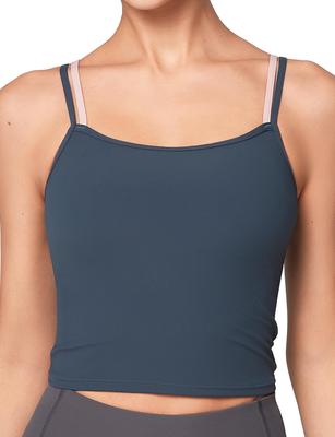 Yvette Sports Bra with Double Shoulder Sports Yoga Tank Bra Size Navy Women's Cups, Quick-Drying, Color-Coordinated, Straps, Ribbed, Wire-Free,