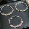 High-end Simulation Color Tourmaline Princess Square Full Diamond Bracelet Femininity Fashion Jewelry