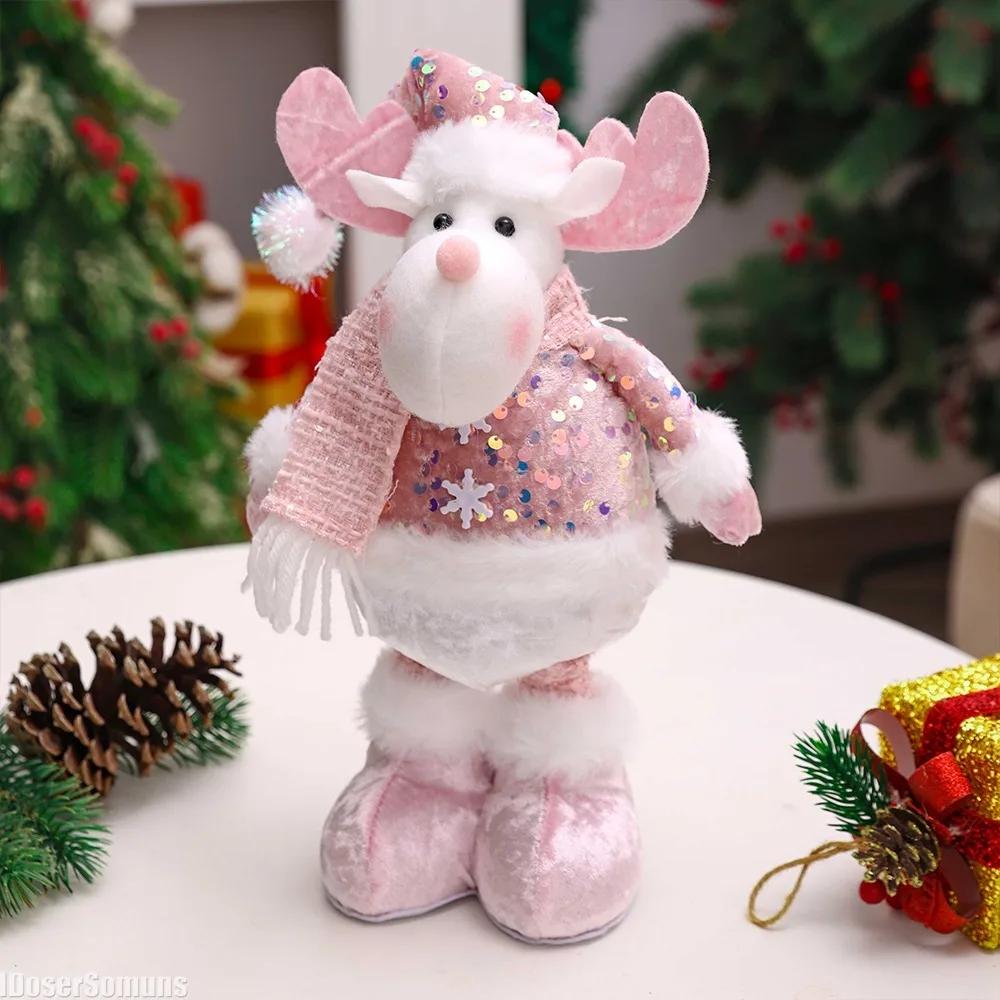 1pc- Christmas Decorations Pink Old Man Snowman Elk Telescopic Figure Window Bedroom Display Christmas Gifts