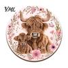 Scratch Resistant Desktop Pads Highland Cow Cork Coasters, Cute Floral Farmhouse Drink Mats with Decorative Home Kitchen Accessories Non-Slip