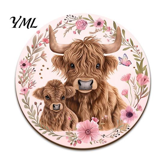 Scratch Resistant Desktop Pads Highland Cow Cork Coasters, Cute Floral Farmhouse Drink Mats with Decorative Home Kitchen Accessories Non-Slip