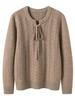 Women's Autumn/Winter 2026 Cashmere Cable Knit Lace-Up Sweater - Round Neck, Loose Fit, Slimming, Gentle Style.