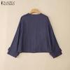 ZANZEA Women Casual Round Neck 3/4 Sleeve Loose Retro Blouse