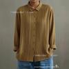European and American Artistic Style Loose Striped Lace Trim Cotton-linen Long-sleeve Women's Shirt Top