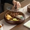 Chinese Style Bamboo Tea Tray with Lid, Luxury Round Fruit Platter with Compartments for Afternoon Tea Snacks, Home Serving Tray