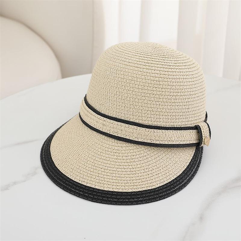 Summer Grass Woven Duckbill Hat Women Outdoor Travel Beach Sun Cap Casual Basin Wide Brim Straw Visors Female