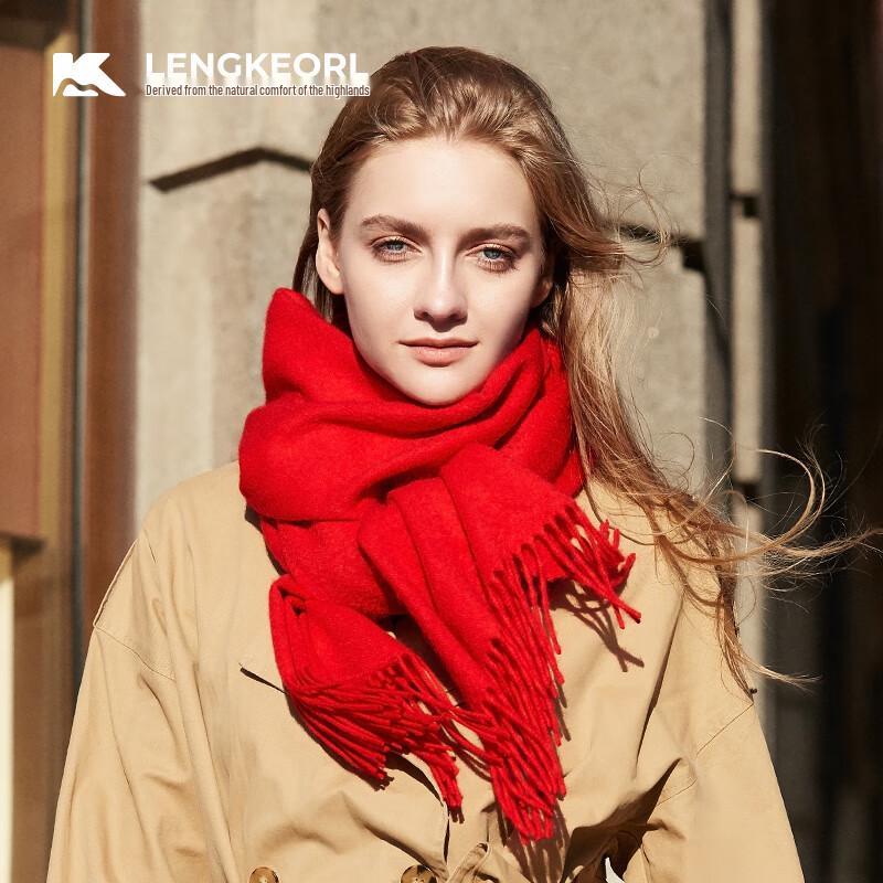 

LENGKEORL Women s Autumn/Winter Red Wool Shawl/Cape 200x40cm
