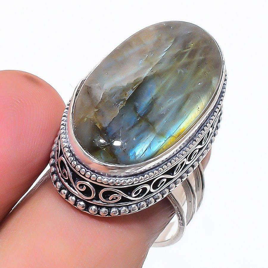 

Ювелирное кольцо из стерлингового серебра 925 пробы с лабрадоритом, размер 8