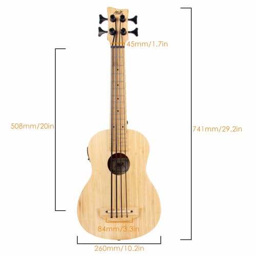 Aklot 30-inch All-bamboo Ukulele Bass with 23:1 Gear Pegs, Built-in Tuner and Preamp, Humidifier, Case, Hex Wrench, and Strap. A Rare and Highly Versa
