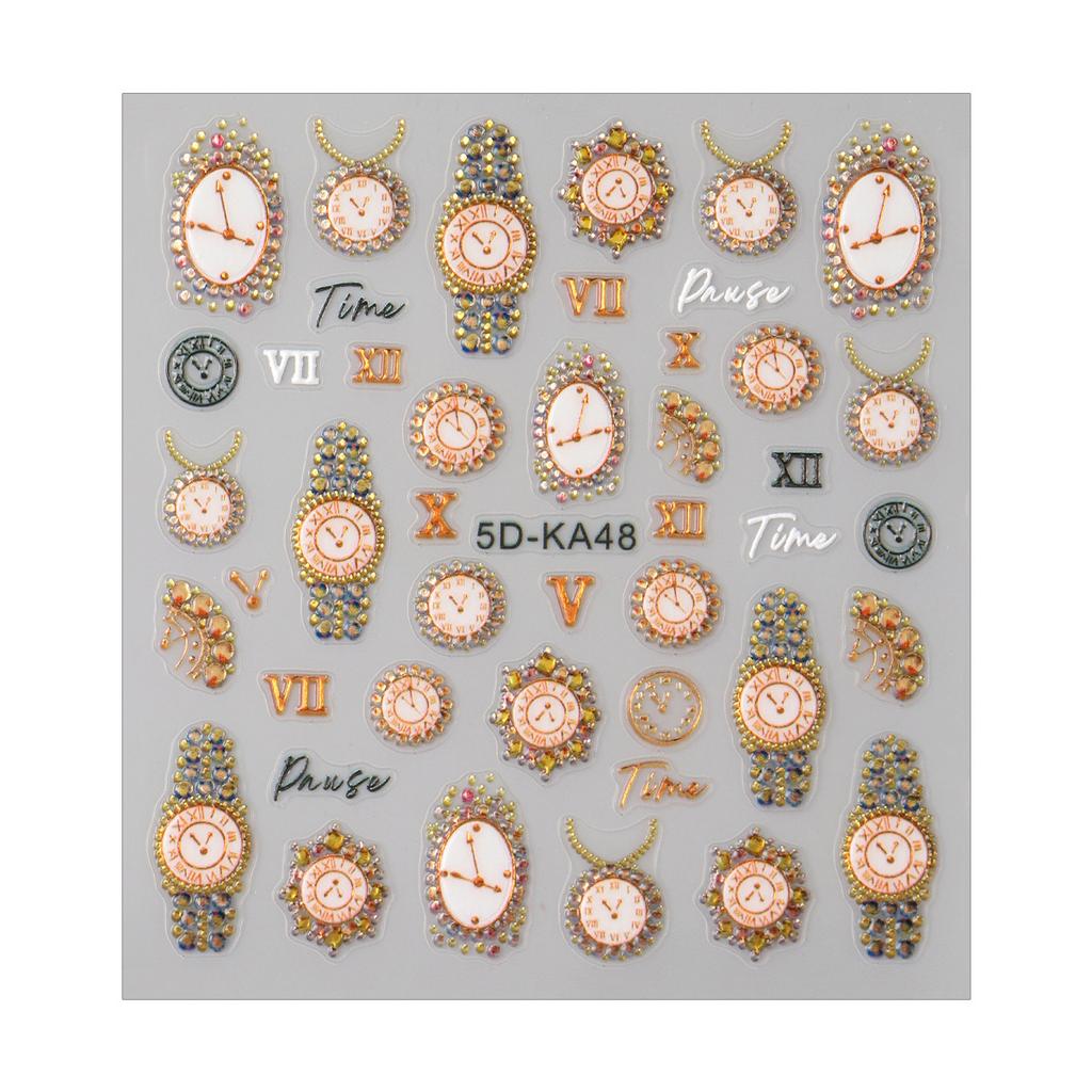 Nail Art Relief Sticker Retro Style Gold Watch Watch Necklace Nail Art Adhesive Sticker