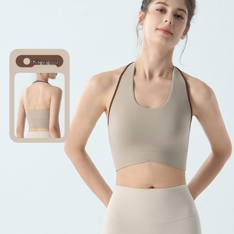 

Women s Shockproof Sports Bra with Wide Straps, Fixed Padding, and Comfortable Halter Design for Medium Intensity Yoga and Fitness Small