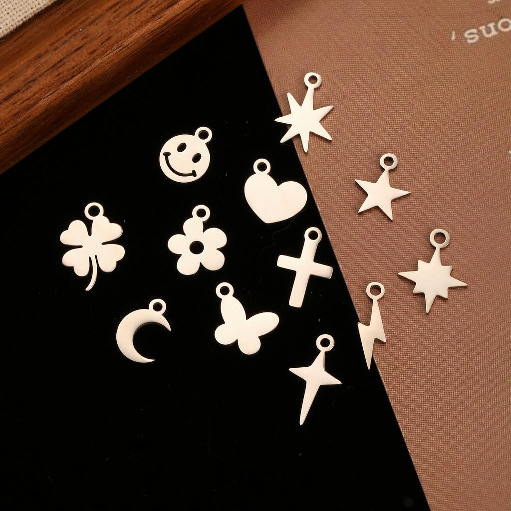 5PCS Mini Star Moon Charms For Making Necklace Bracelet Pendants Findings stainless steel Flower Love Charm DIY Handmade Jewelry