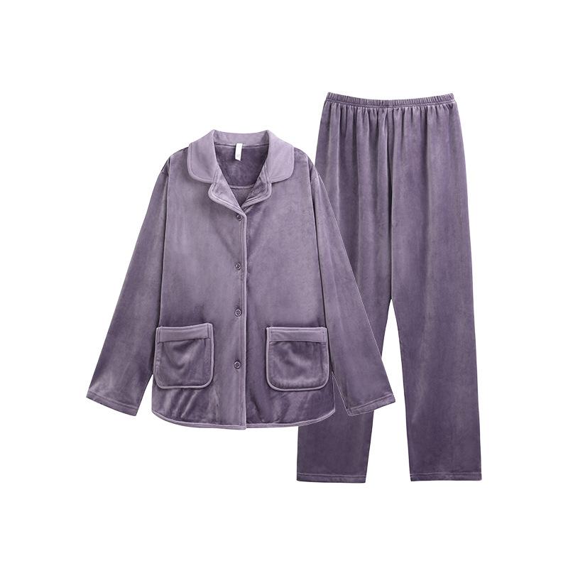 Pajamas Autumn And Winter Winter Island Fleece Long-Sleeved Coral Fleece Women'S Thin Fleece Thermal Loungewear Set