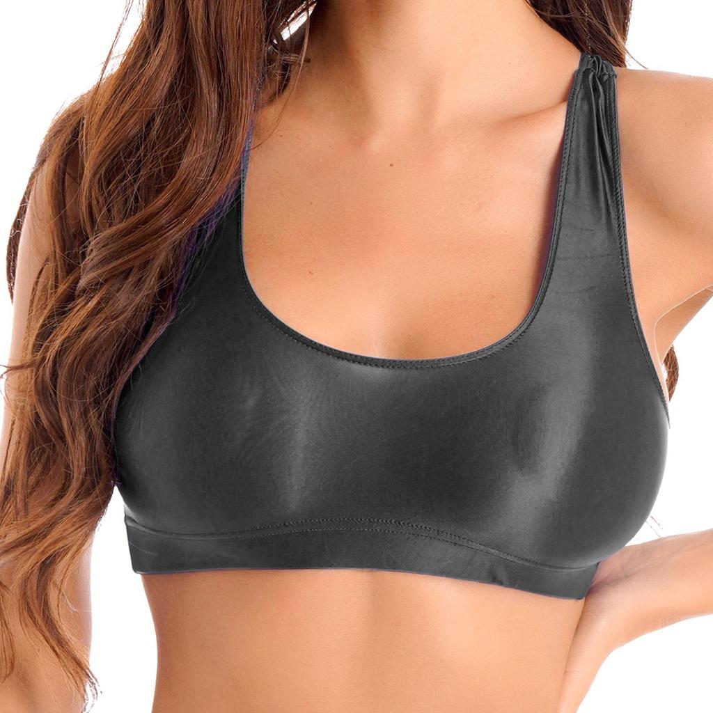 Maiuri de damă lucioase cu decolteu în U, de culoare solidă, fără mâneci, pentru sport, fitness, yoga