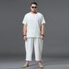 Summer linen suit men's buckle short-sleeved t-shirt ice silk thin trendy men's Chinese shorts cotton and linen two-piece set