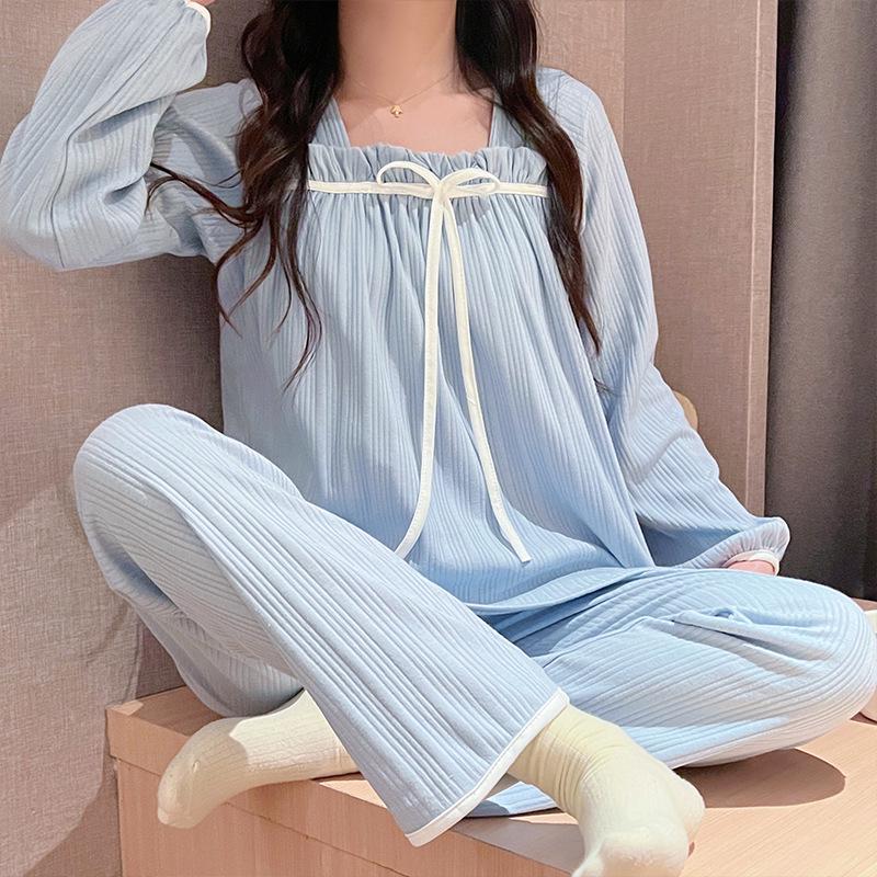 

2025 Women s One-Shoulder Silk Pajama Set - Long Sleeve Top & Pants XXL (recommended 125-145 jin)