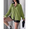Spring and Autumn New Women's Elegant and Sweet Loose Casual Lantern Sleeve V-neck Ruffle Shirt