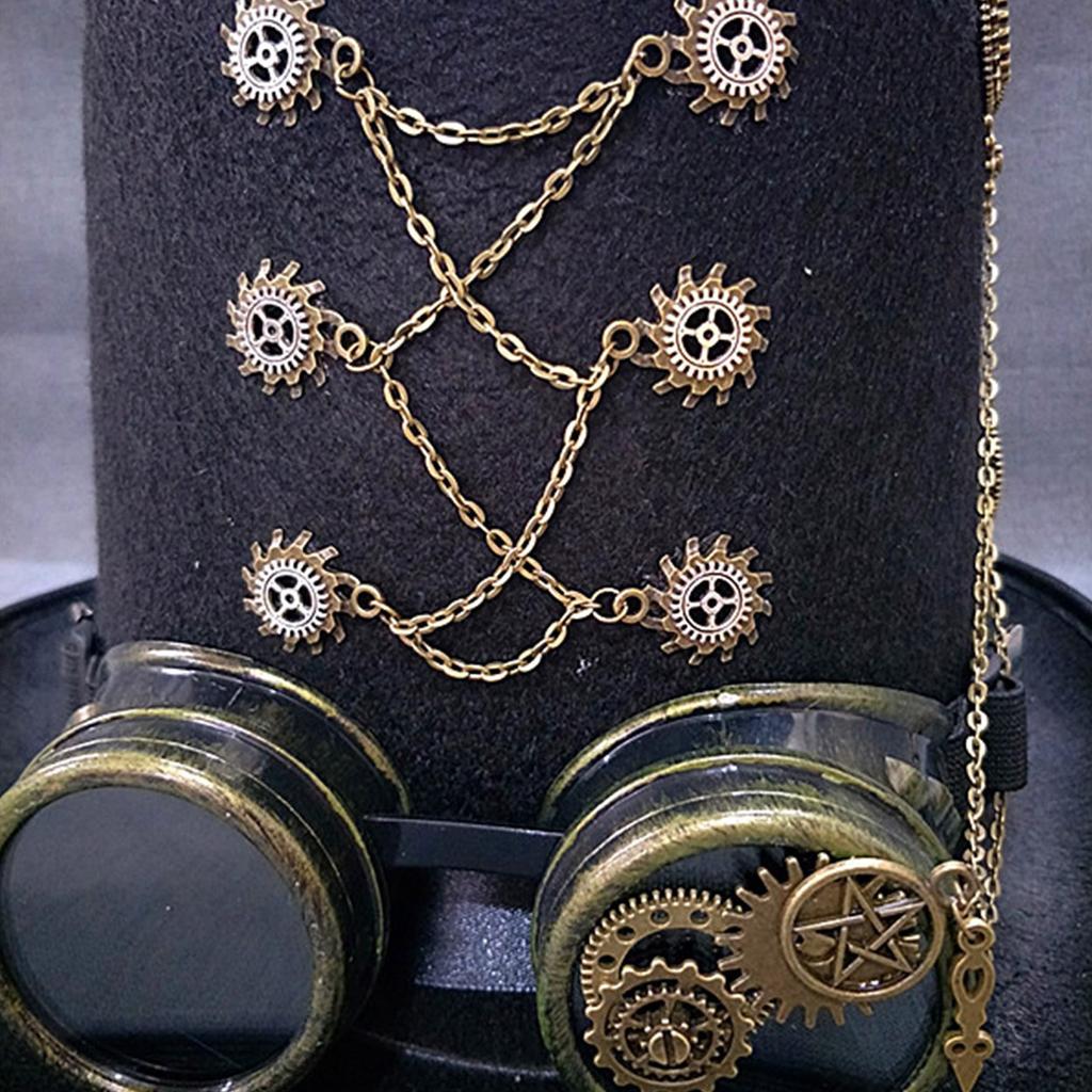 Viktorianischer Steampunk Zylinder mit Brille Vintage Accessoire-Set für Erwachsene Verkleidung Zaubererhut