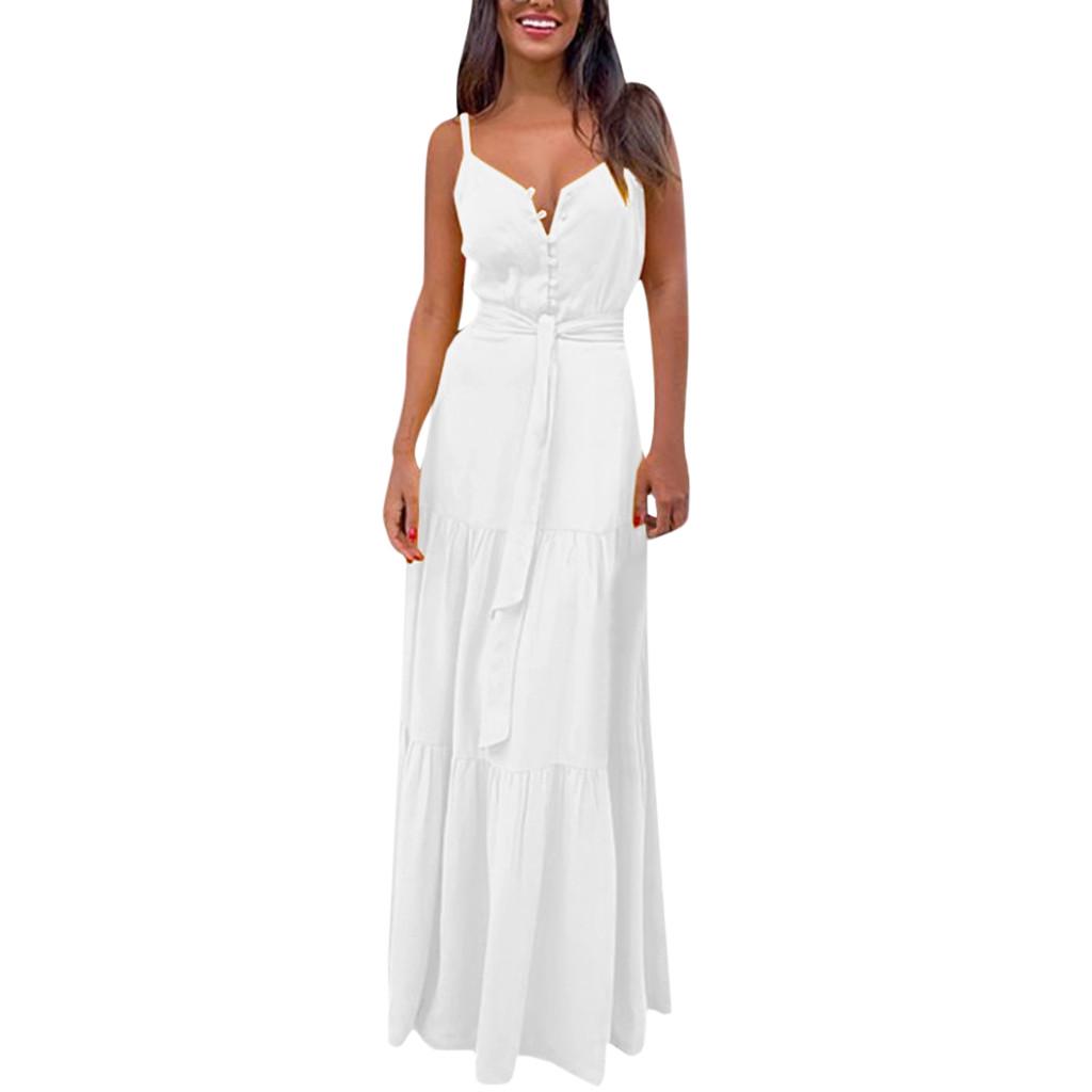 Fashion Women Summer Boho Sleeveless Strappy V-neck Bandage Party Beach Dress