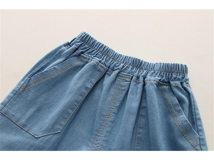 2025 Boys' Korean Style Denim Bear Short Sleeve Two-Piece Summer Set