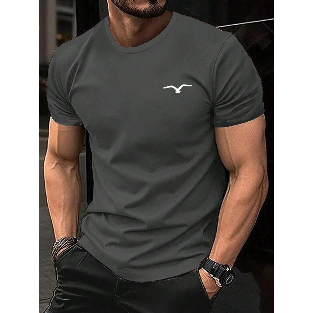 Męska koszulka z krótkim rękawem i okrągłym dekoltem, bawełniana, wygodna, z nadrukiem, dla mężczyzny