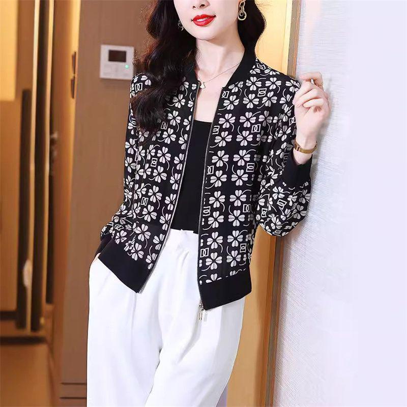 

Women s Trendy Chiffon Cardigan: Lightweight Sun Protection Baseball Jacket for Middle-Aged Mothers 3XL