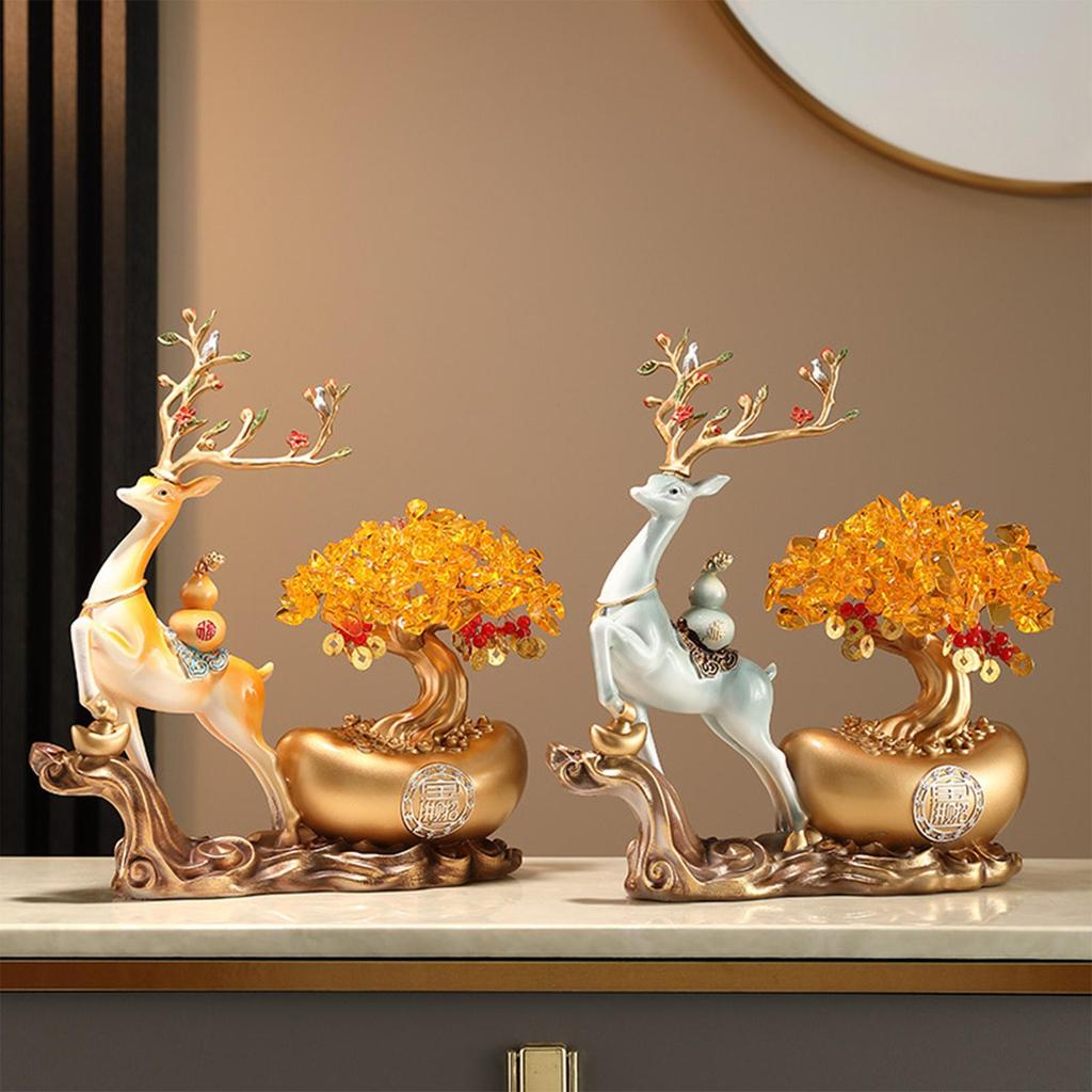Decorative Deer Figurine Desktop Ornament Money Tree Desk Ornaments Home Decorations Elk Resin