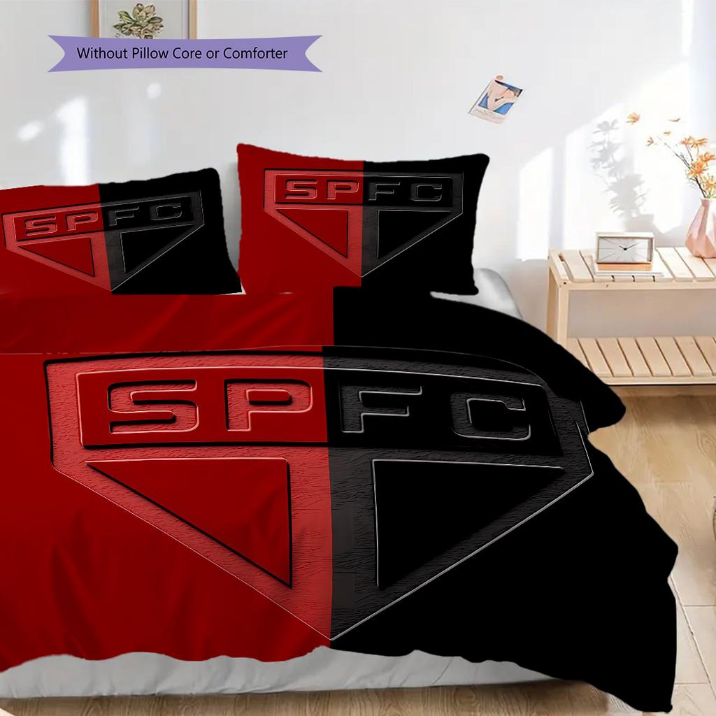 Sao Paulo FC Pattern Bedding Quilt Set Quilt Cover Pillowcase Home Decoration Birthday Gift (1 * duvet cover + 2 * pillowcase, without core)