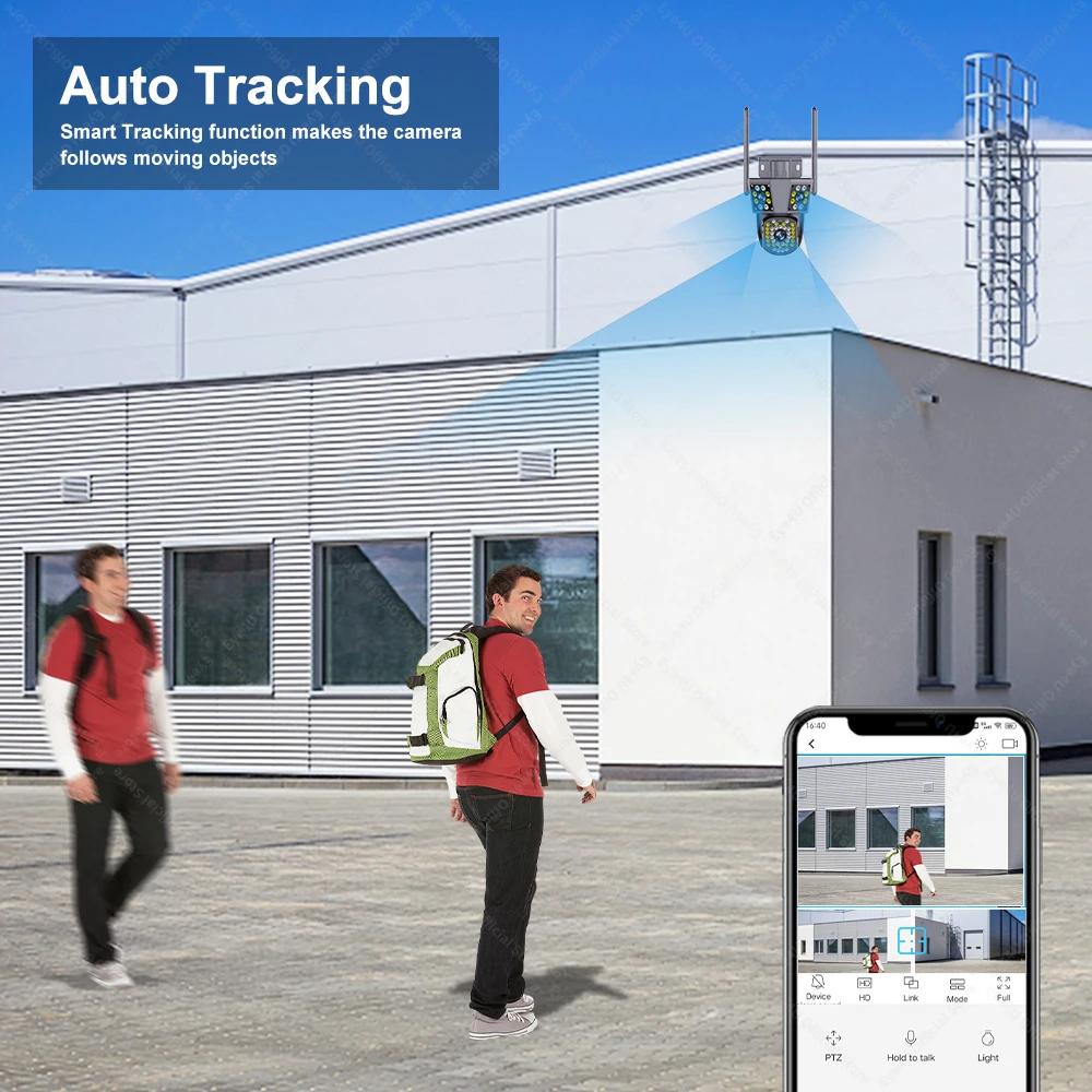 6K 12MP WiFi Surveillance 10X Zoom Three Screens Outdoor PTZ IP Camera Motion Tracking Security Protection 9MP Video Cams