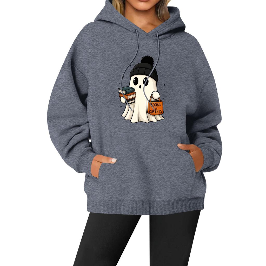Women's Casual Fashion Solid Color Rugby Print Long Sleeve Hooded Sweatshirt Top