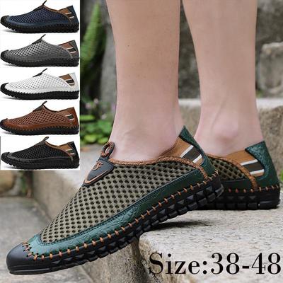 Large Size 38-48 Fashion Men's Summer Leather Breathable Casual Driving Shoes Loafers Flat Sandals Sports Sandals