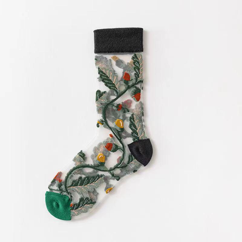 Spring/Summer Women's Floral Mori Girl Thin Mid-Calf Socks - European & American Style