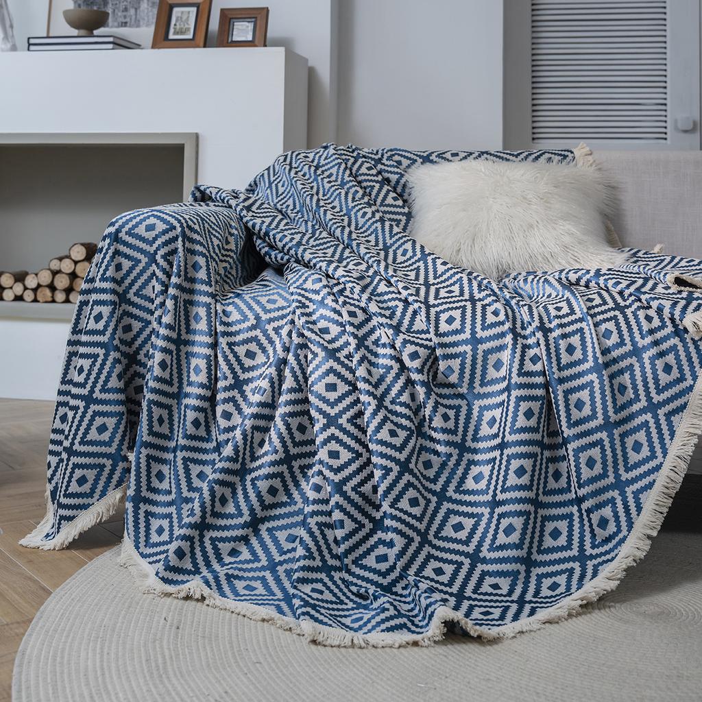 Sofa Towel Multifunctional Cover Green Geometric Jacquard Thick Retro Sofa Cover Blanket