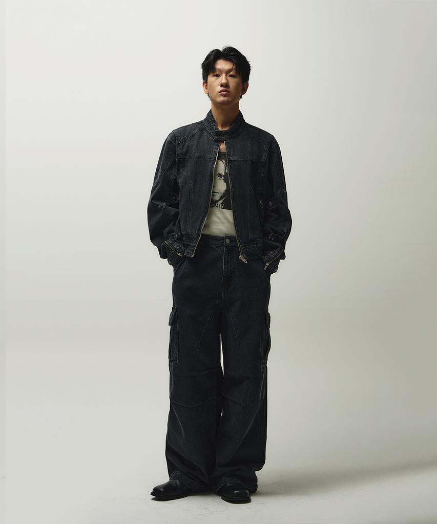 The Anti Platform Oversized Crop Rider Denim Jacket (Black)