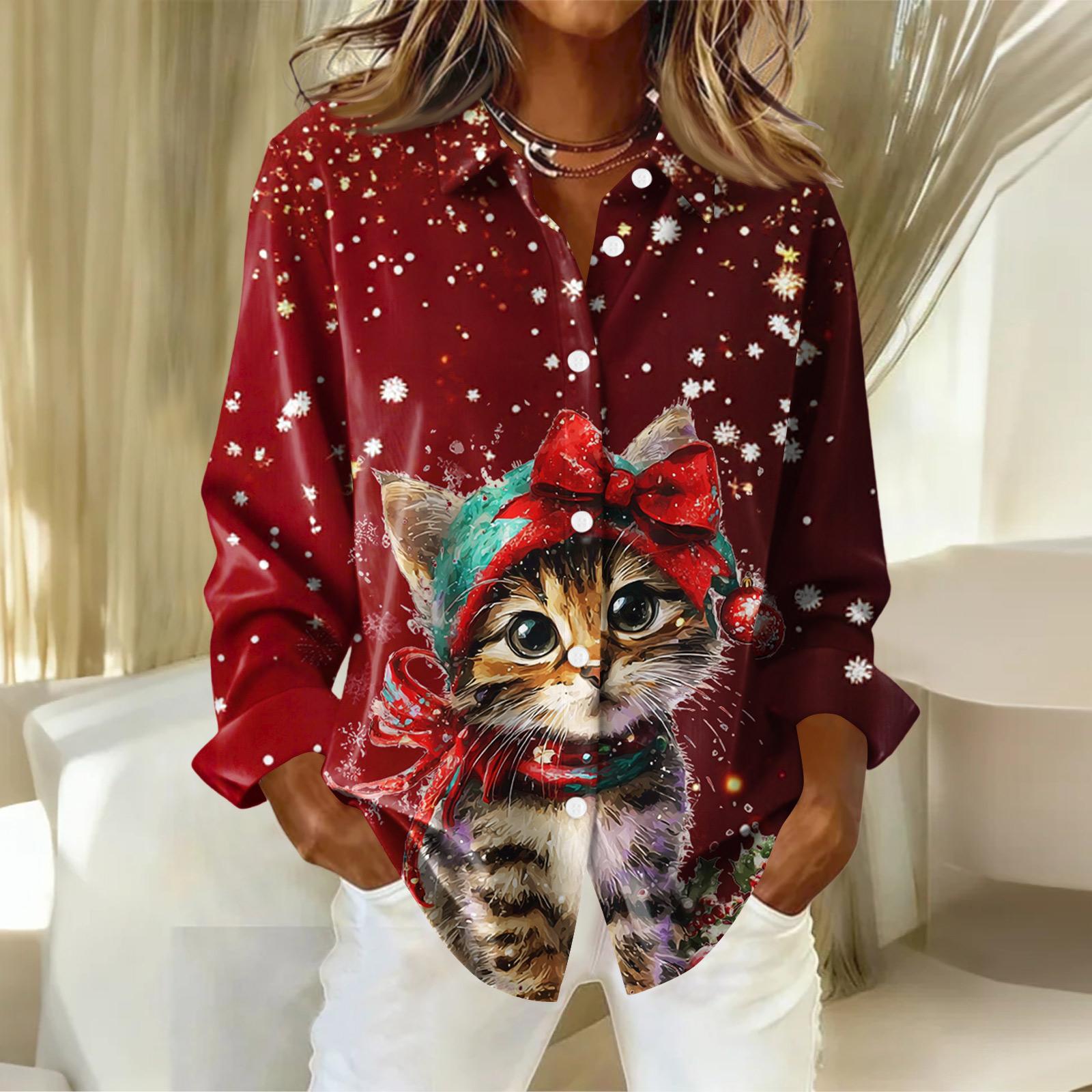 

Женская рубашка с пуговицами с цветочным принтом, повседневная рубашка с длинными рукавами, блузки, повседневные базовые топы больших размеров L красный