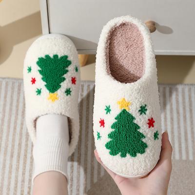 New Comfortable Home Christmas Tree Warm Winter Cotton Slippers Men and Women Couple Platform Shoes Thickened Non-slip