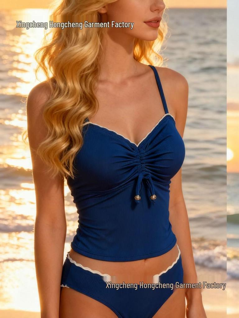 Swimsuit 2026: Backless Lace Solid Color Bikini Set with High Elasticity