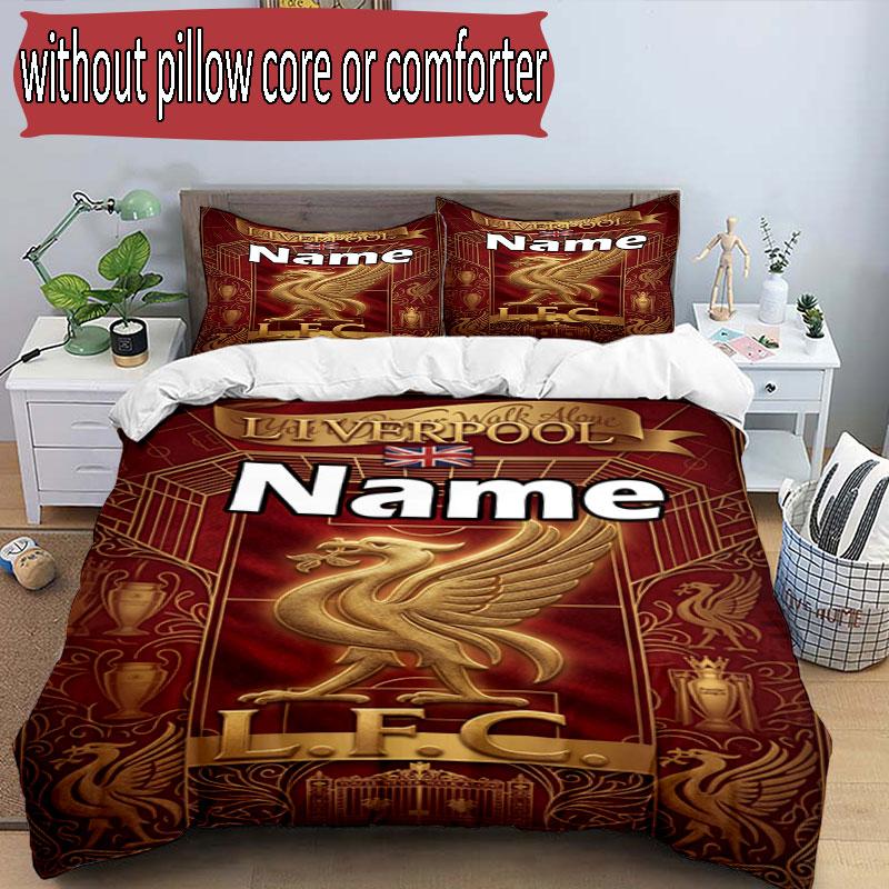3pcs Duvet Cover Set (1*Duvet Cover + 2*Pillowcase, Without Core), Custom Name Liverpool Football Club Pattern Bedding Set, Home Bedroom Decor Gift