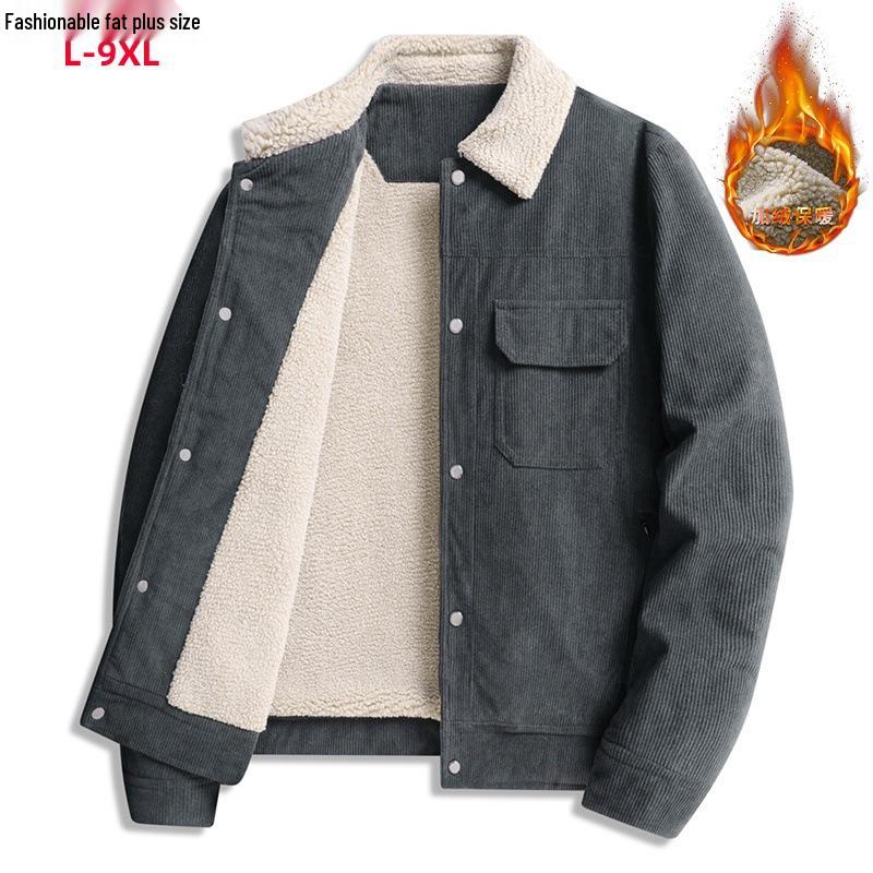 L-9XL Men's Corduroy Fleece-Lined Jacket - Thick, Warm Lambswool, Plus Size, Autumn/Winter Casual Style