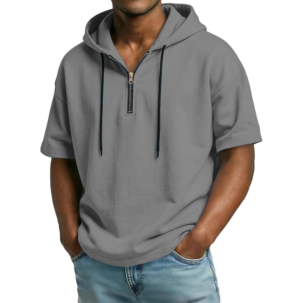 Herren Casual Kapuzenpullover mit Reißverschluss und kurzen Ärmeln