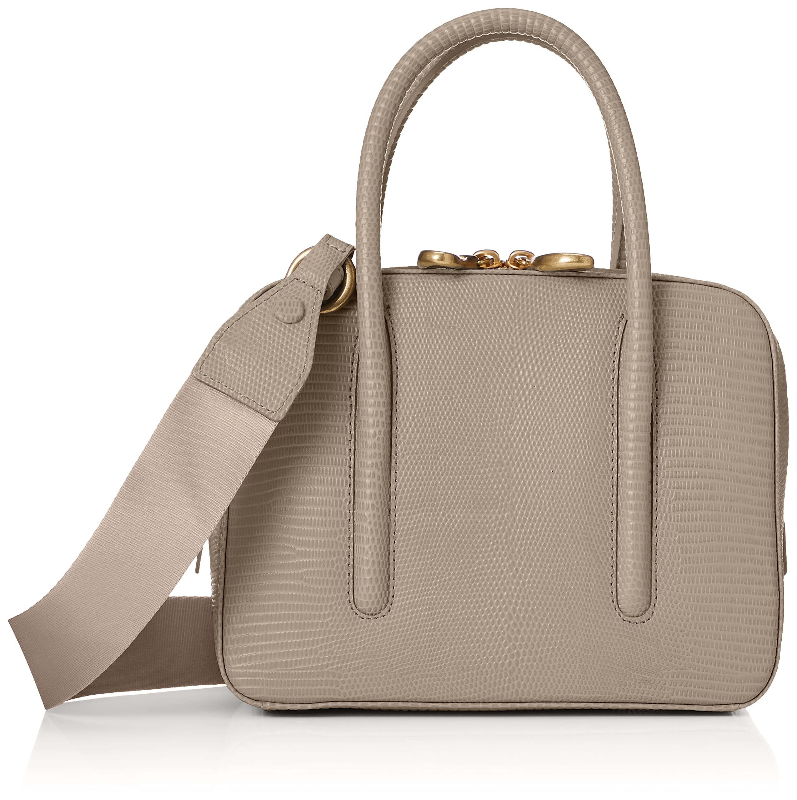 Toff & Loadstone Jolly Mini Boston Lizard Handbag with Shoulder Strap, Embossed Cowhide Leather, One Size, Greige