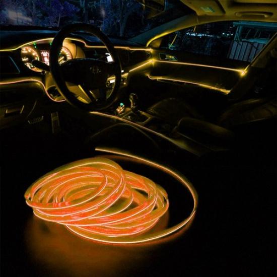 2M Auto Car LED Strip Light Interior Decor Atmosphere Wire Strip Lamp 12V Yellow