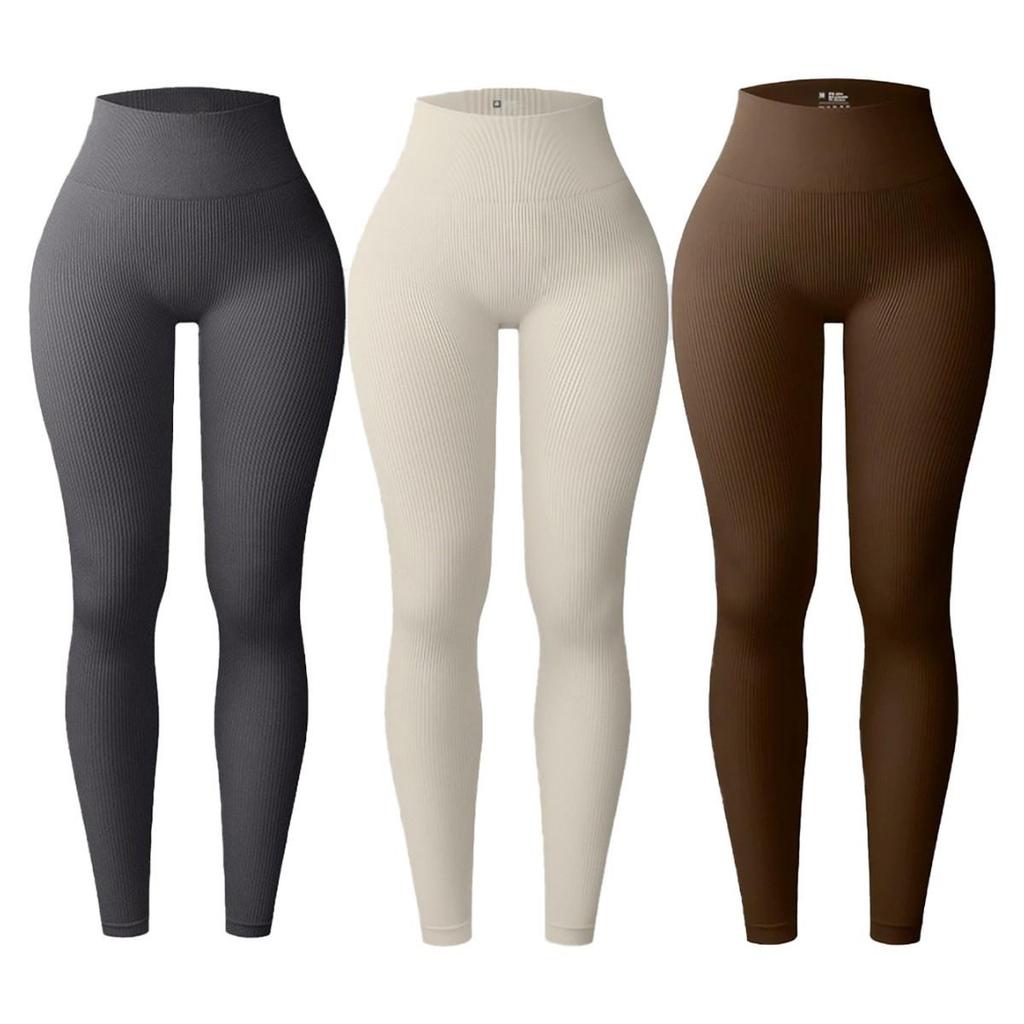 Seamless Ribbed High-Waist Yoga Suit: Breathable, Hip-Lifting, and Ideal for Running & Fitness