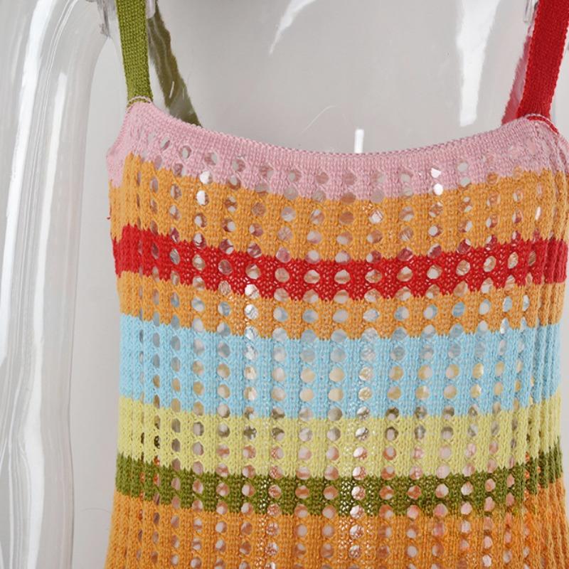 Summer Women's Patchwork Bikini Beach Dress Backless Fashion Camisole Cover-Ups