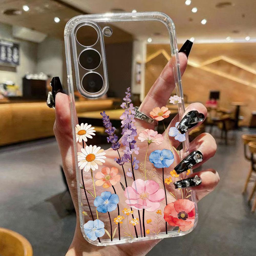 Colorful Watercolor Floral Transparent Phone Case For Samsung Galaxy A55 A54 A13 A14 A32 Clear Soft TPU Shockproof Flower Cover